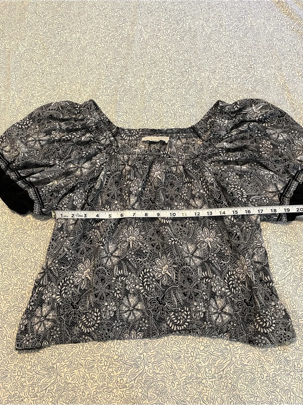 LOFT Black and White Floral Off-Shoulder Peasant Top